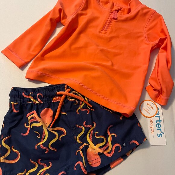 Carter's Just One You Rash Guard Octopus Swimsuit Set Baby Boys UPF 50+ Size 9M - Picture 2 of 4